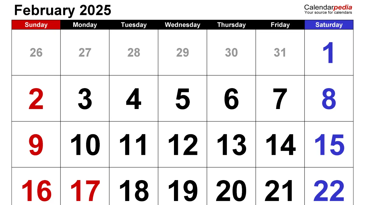 फरवरी 2025 कैलेंडर: February 2025 Calendar जानिए इस महीने के महत्वपूर्ण दिन और घटनाएँ