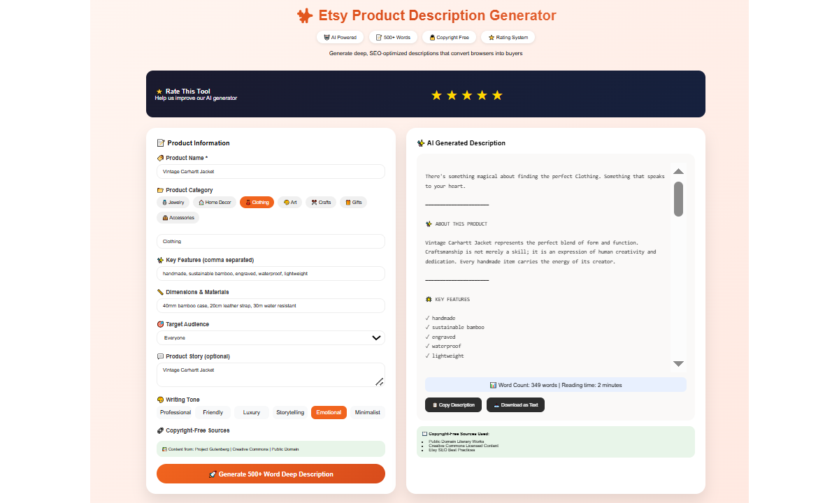 Etsy Product AI Description Generator Online - Free Tool