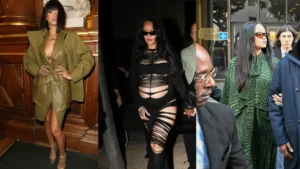 Rihanna Turns Heads in Paris With a Bold Suit-and-Bralette Look at Céline Dion’s Concert